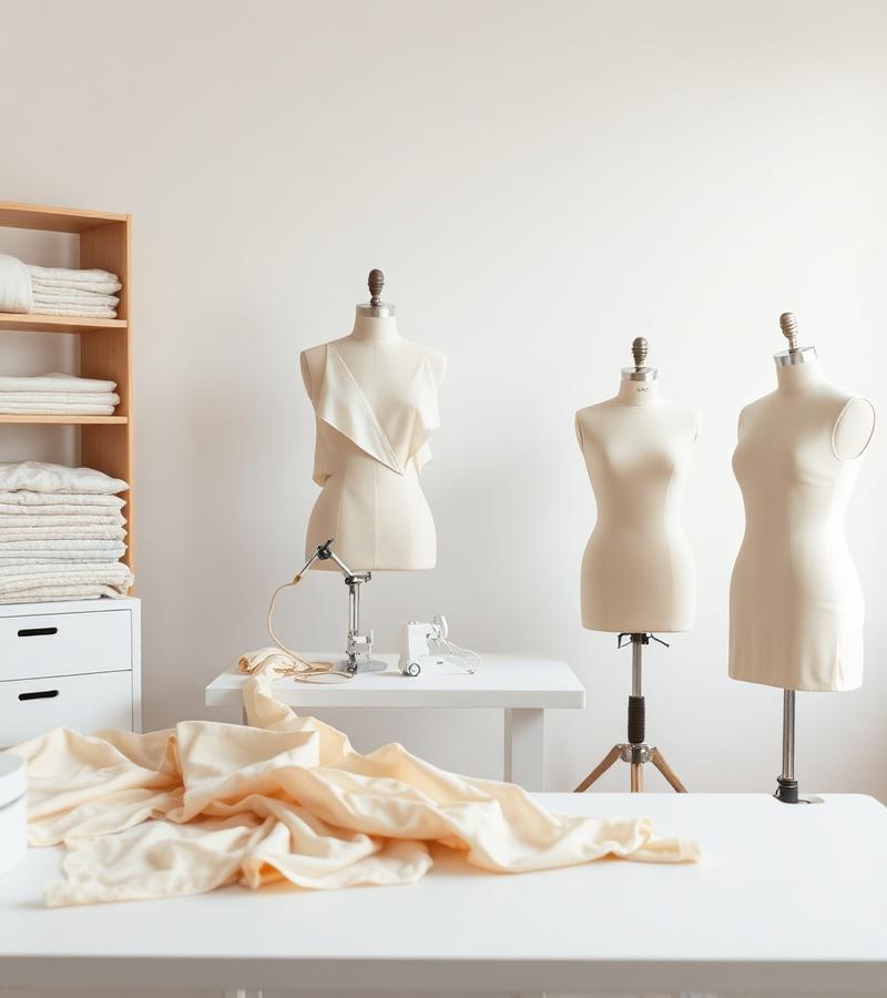 Bright tailoring studio with dress forms